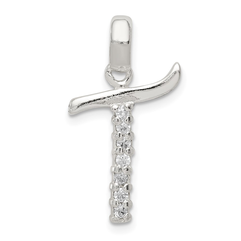 Sterling Silver and CZ, Lauren Collection, Initial T Pendant