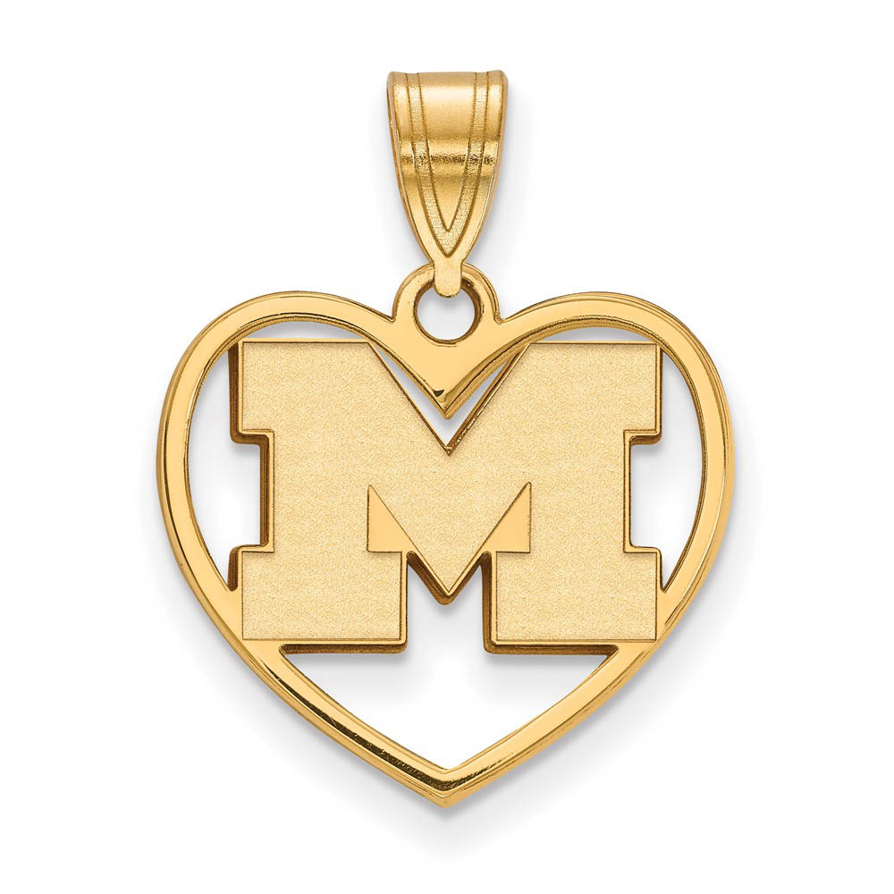 14k Gold Plated Silver U. of Michigan Initial Heart Pendant