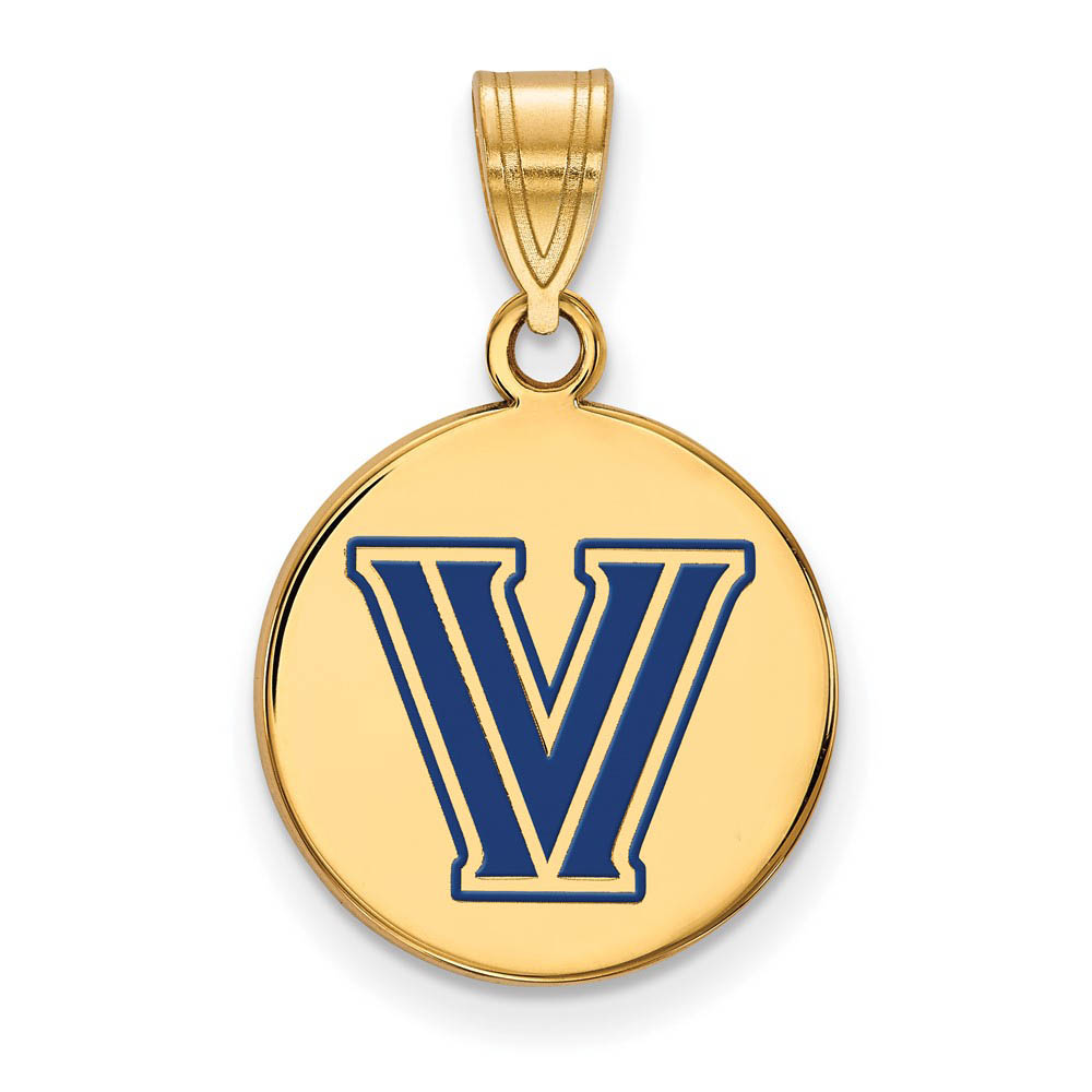 14k Gold Plated Silver Villanova U. MD Enamel Logo Disc Pendant
