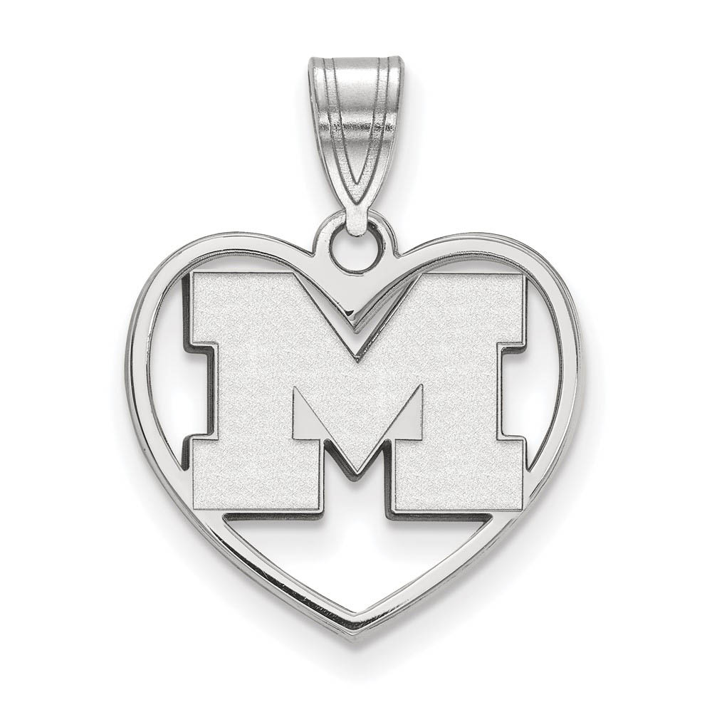 Sterling Silver U. of Michigan Initial Heart Pendant