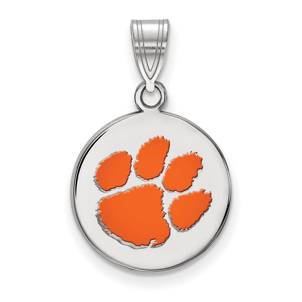 Sterling Silver Clemson U Enamel Disc Pendant