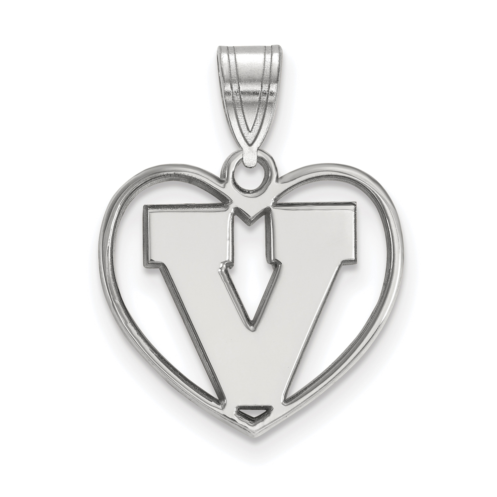 Sterling Silver U. of Virginia Initial V Heart Pendant