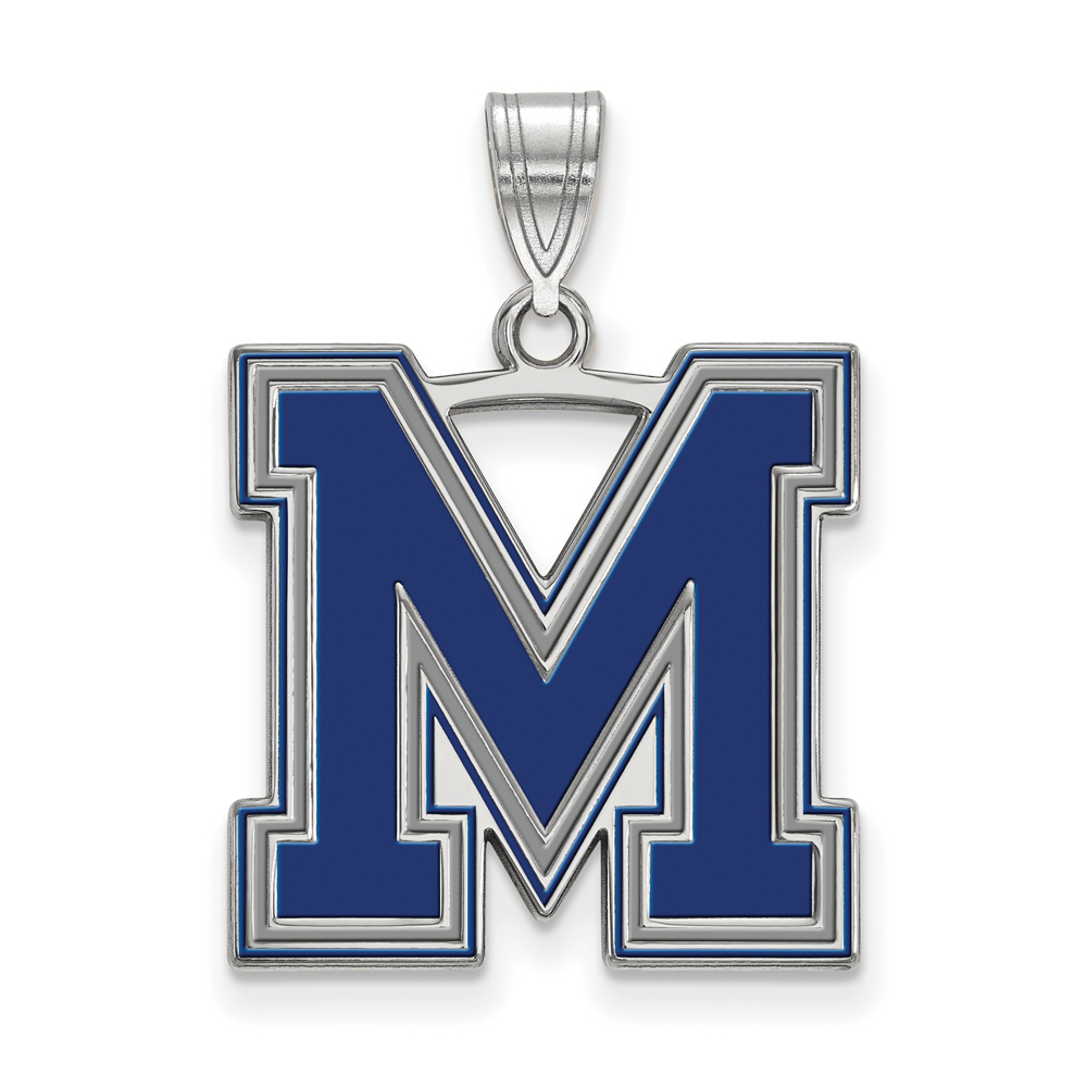 Sterling Silver U. of Memphis Large Enamel 'M' Pendant