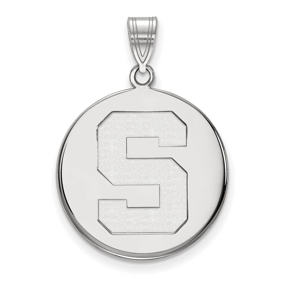 10k White Gold Michigan State Large Initial Disc Pendant