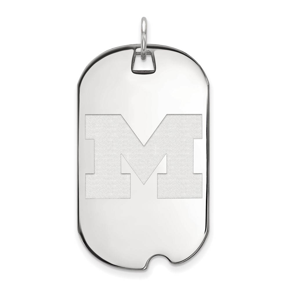 14k White Gold U. of Michigan Large Initial Dog Tag Pendant