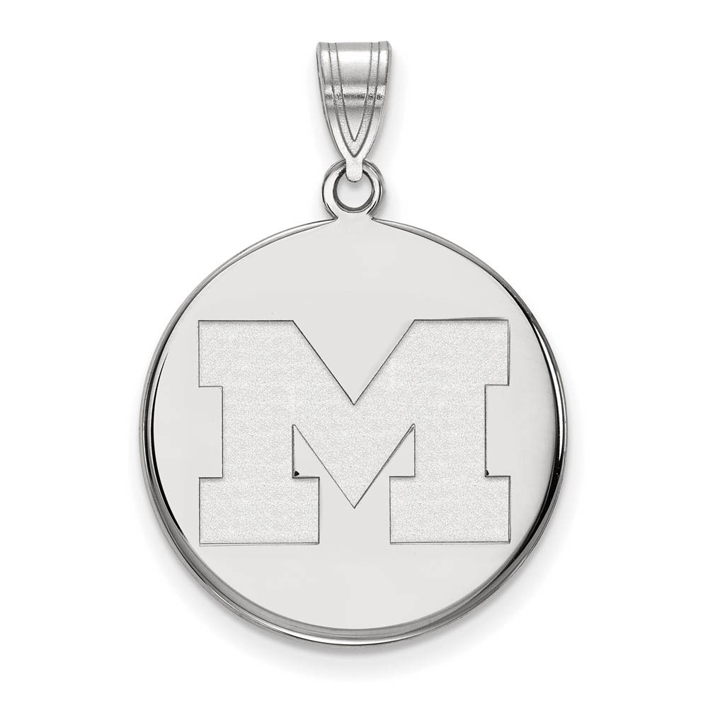 14k White Gold U. of Michigan Large Initial Disc Pendant