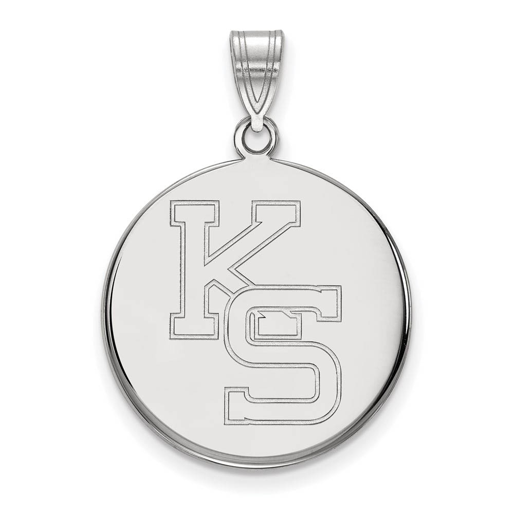 14k White Gold Kansas State 'KS' Disc Pendant