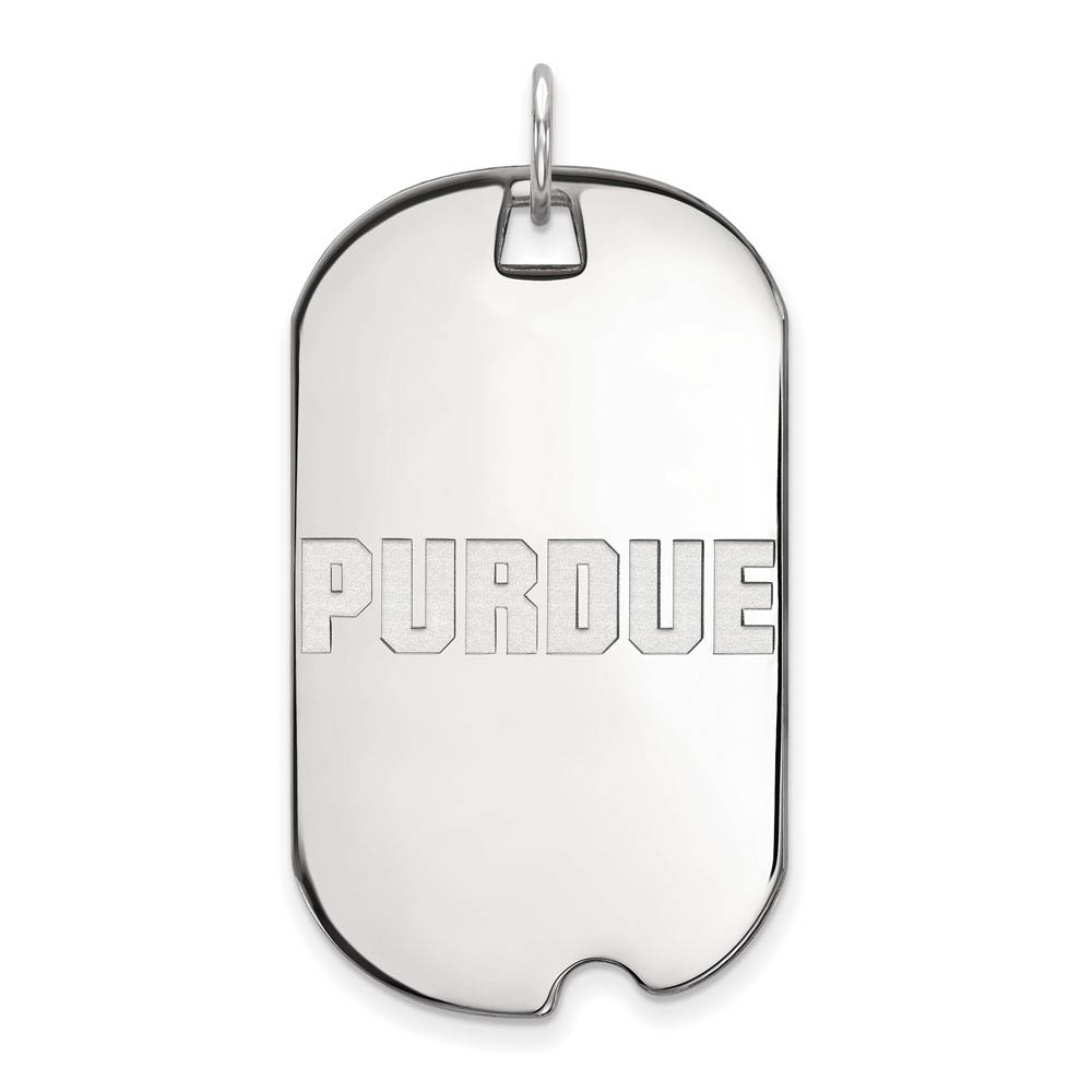 14k White Gold Purdue Script Dog Tag Pendant