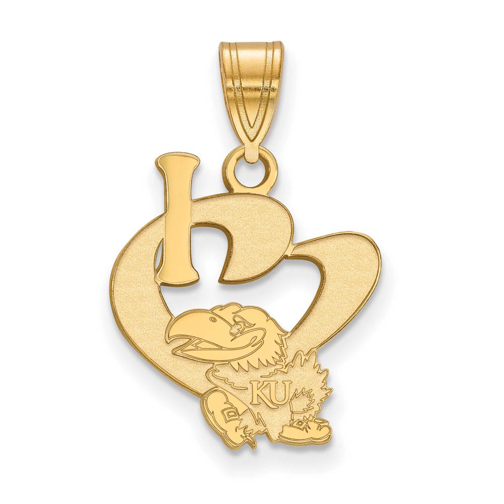 14k Gold Plated Silver U. of Kansas I Love Logo Pendant