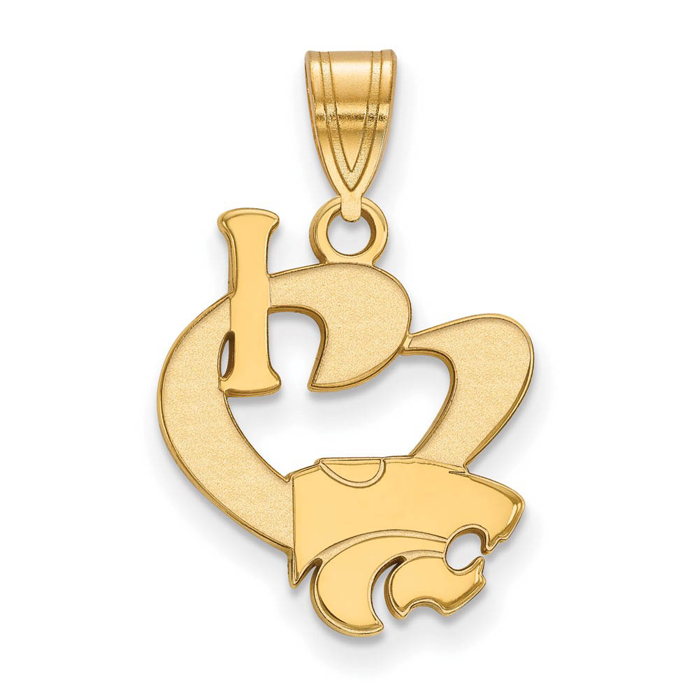 14k Gold Plated Silver Kansas State I Love Logo Pendant