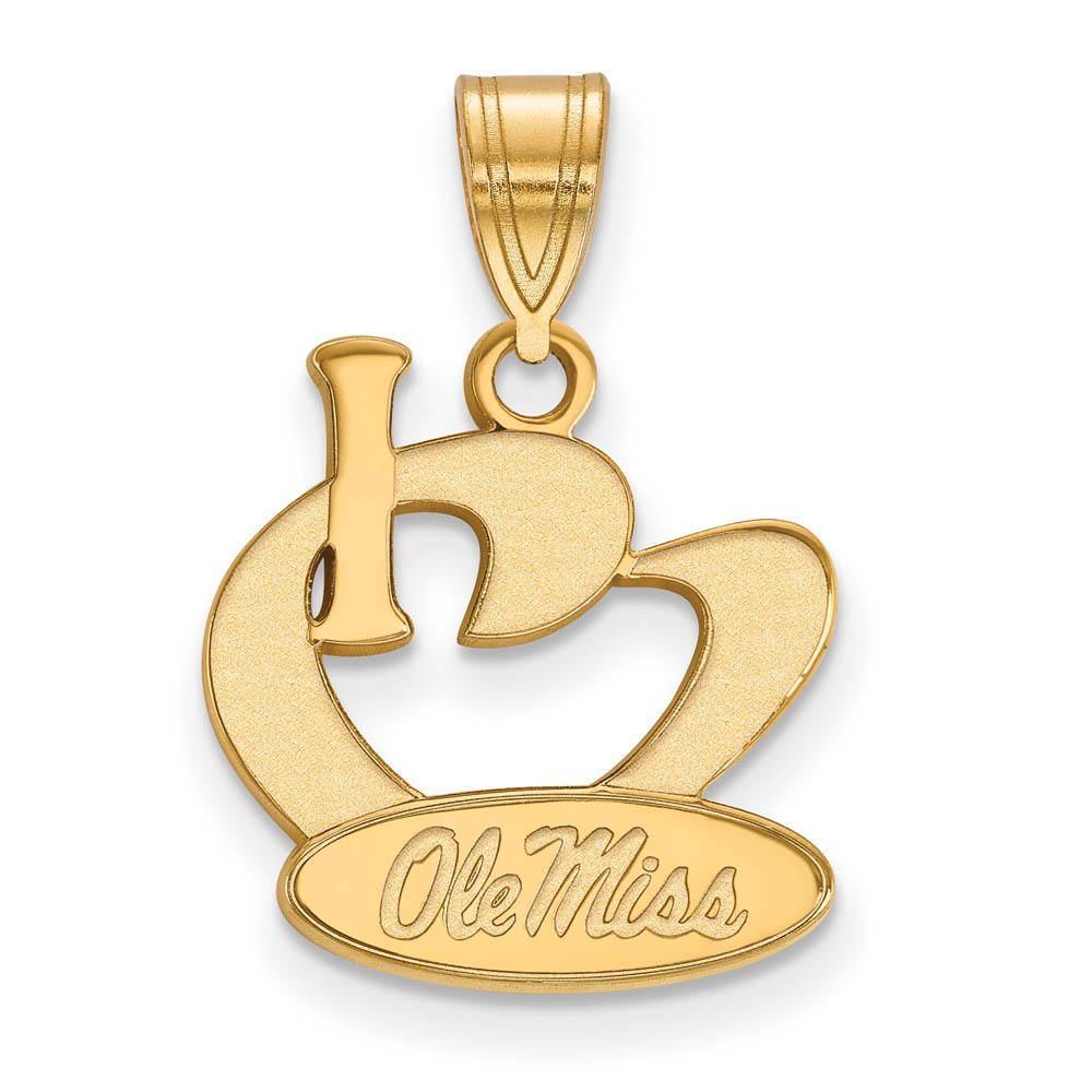 14k Gold Plate Silver U. of Mississippi I Love Logo Pendant