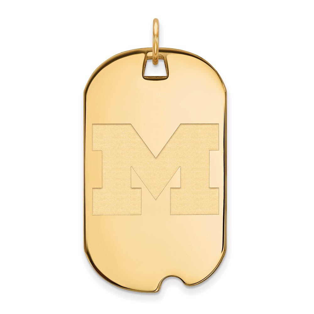 14k Gold Plated Silver U. of Michigan Large Initial Dog Tag Pendant