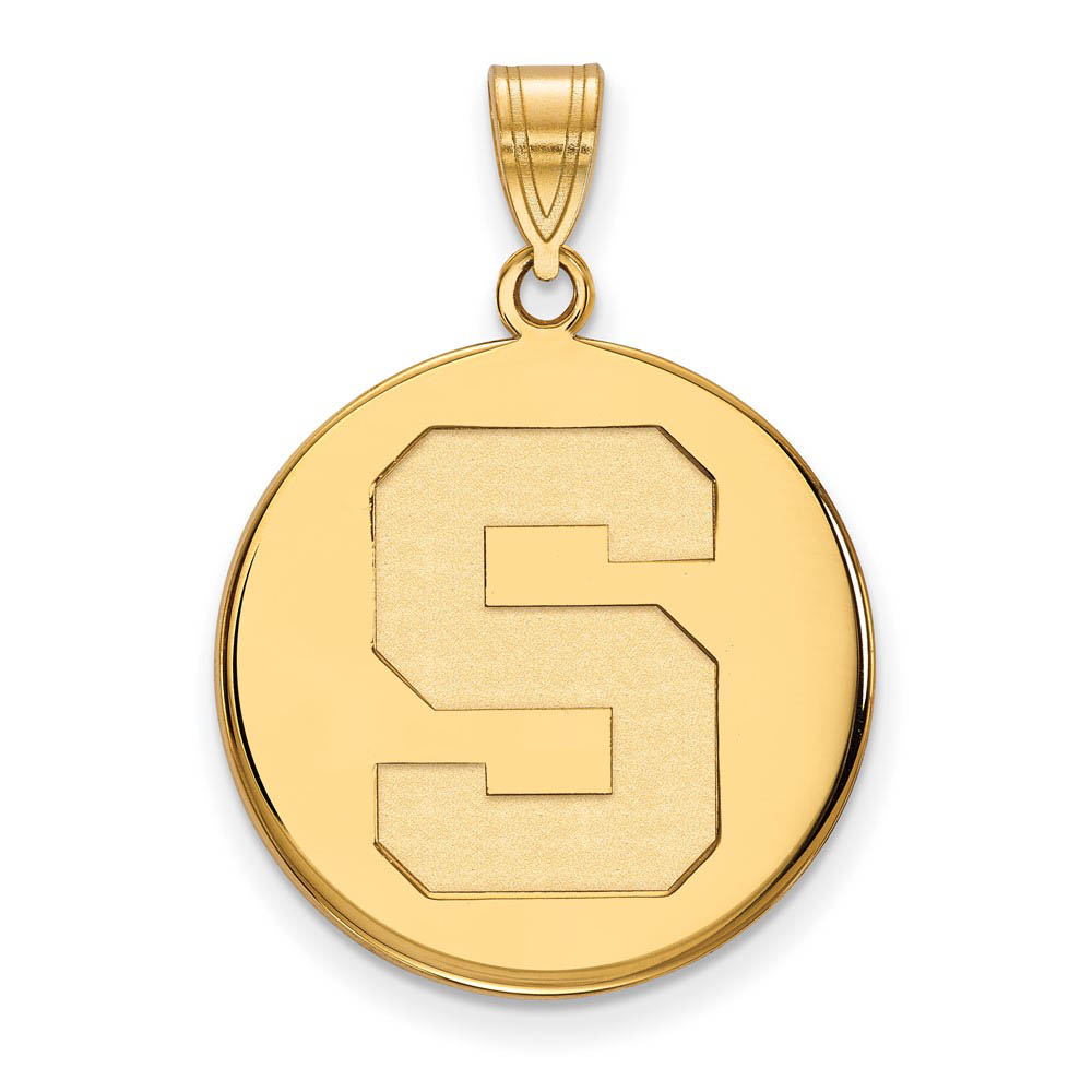 14k Gold Plated Silver Michigan State Large Initial Disc Pendant