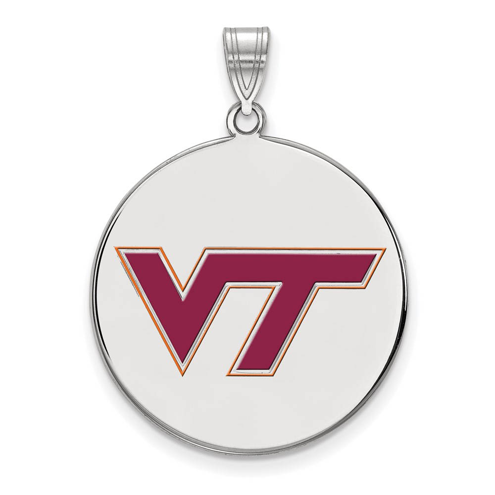 Sterling Silver Virginia Tech Enamel Logo Disc Pendant