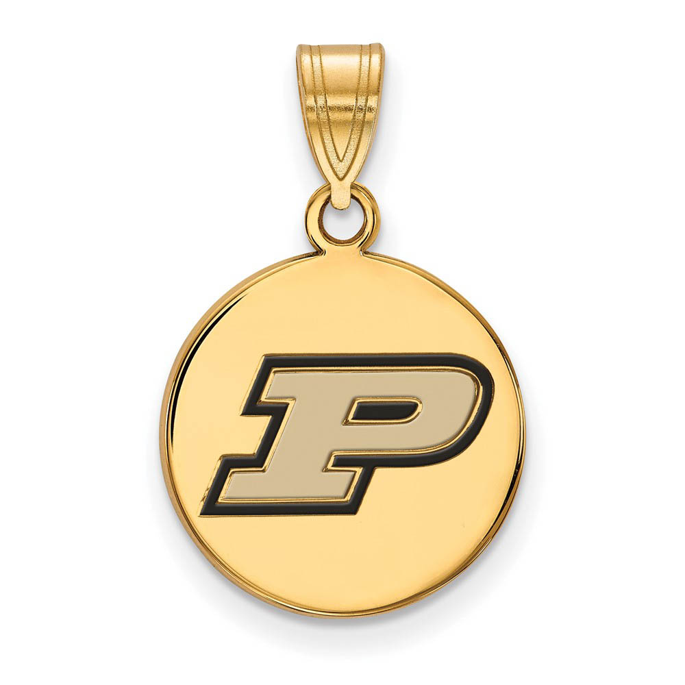 14k Gold Plated Silver Purdue Enamel 'P' Disc Pendant
