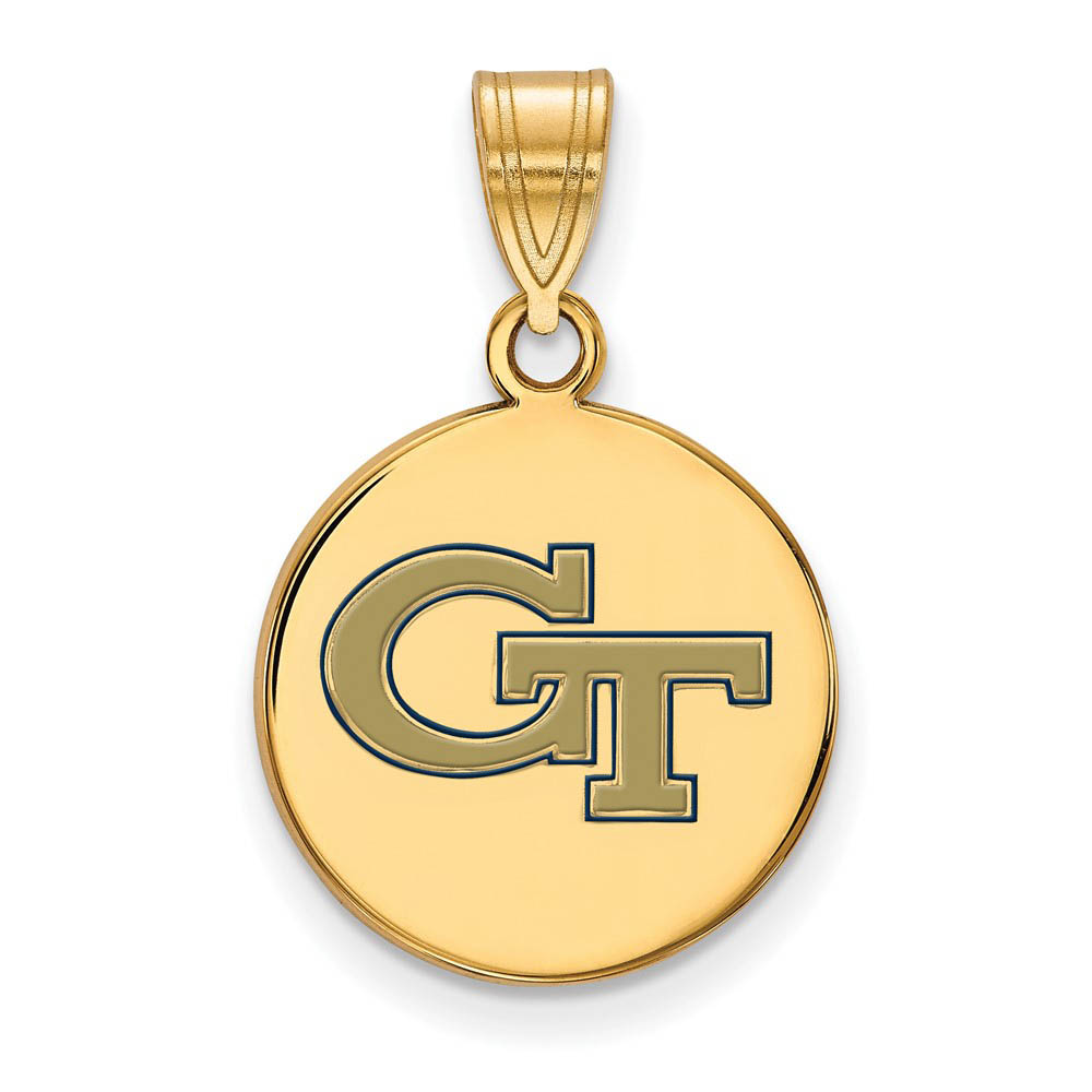14k Gold Plated Silver Georgia Tech Med Enameled Disc Pendant