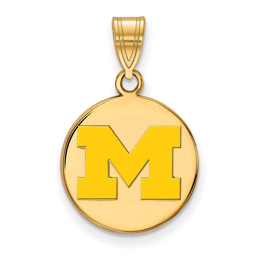 14k Gold Plated Silver U. of Michigan MD Yellow Enamel Disc Pendant