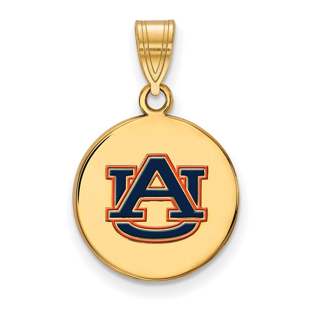 14k Gold Plated Silver Auburn U Enamel Disc Pendant