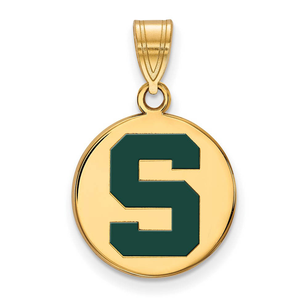 14k Gold Plated Silver Michigan State Md Enamel 'S' Disc Pendant