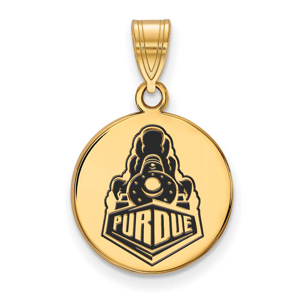 14k Gold Plated Silver Purdue Enamel Logo Disc Pendant
