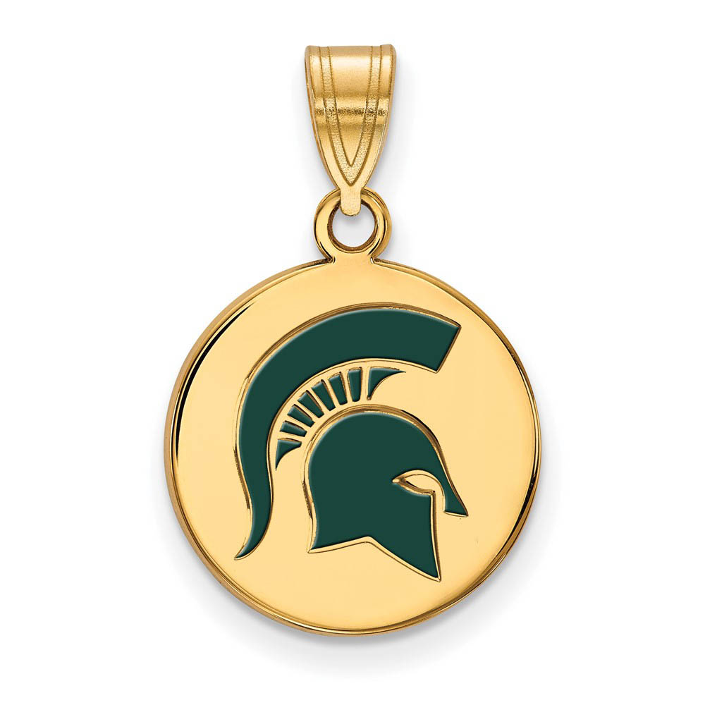 14k Gold Plated Silver Michigan State Enamel Logo Disc Pendant