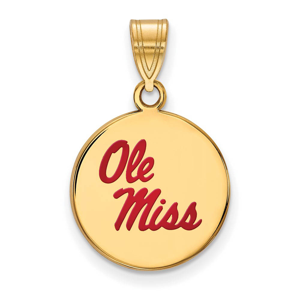 14k Gold Plate Silver U of Mississippi Enamel Disc Pendant