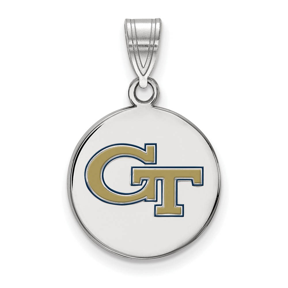 Sterling Silver Georgia Technology Med Enameled Disc Pendant