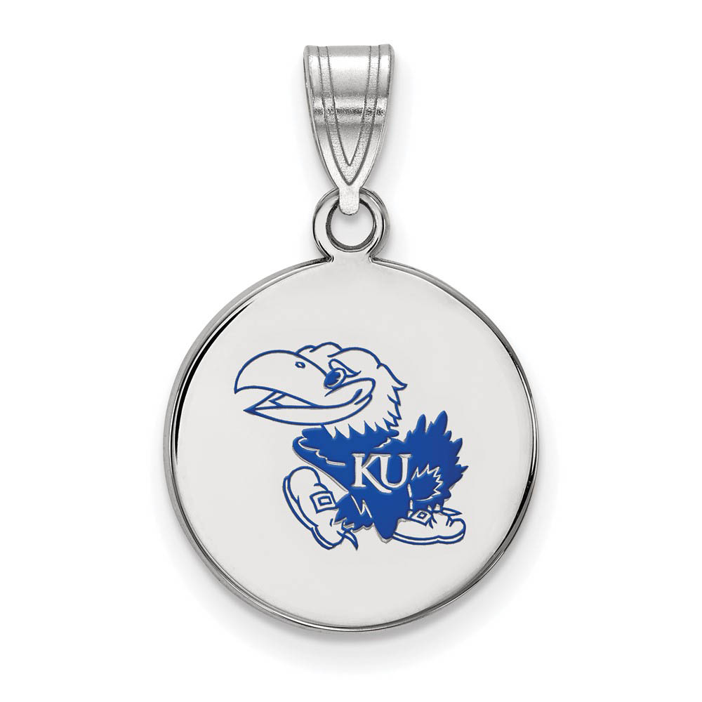 Sterling Silver U. of Kansas Enamel Disc Pendant