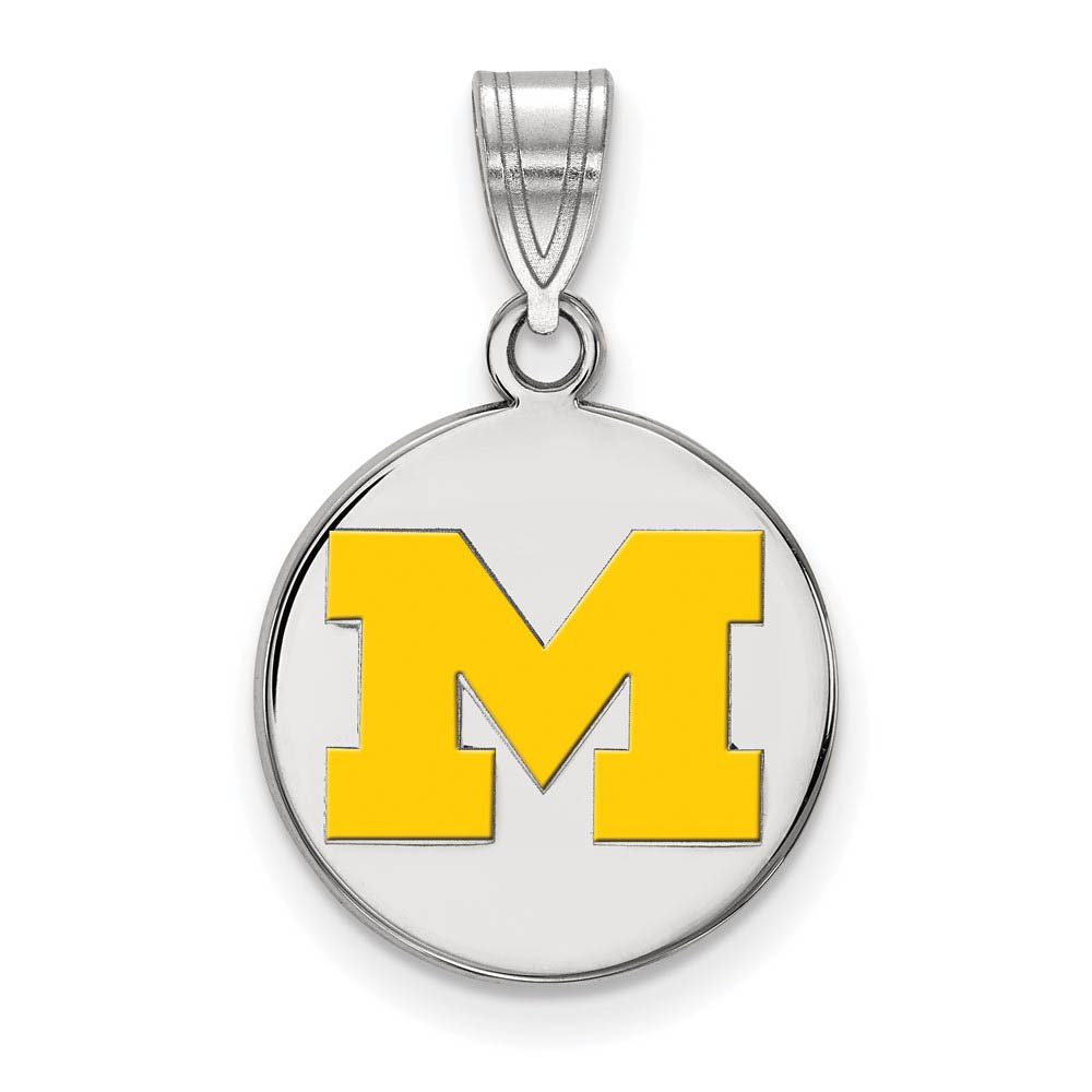 Sterling Silver U. of Michigan Yellow Enamel Disc Pendant