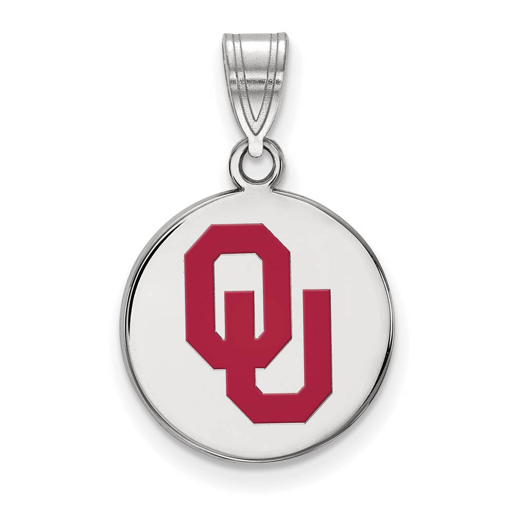 Sterling Silver U. of Oklahoma Enamel 'OU' Disc Pendant