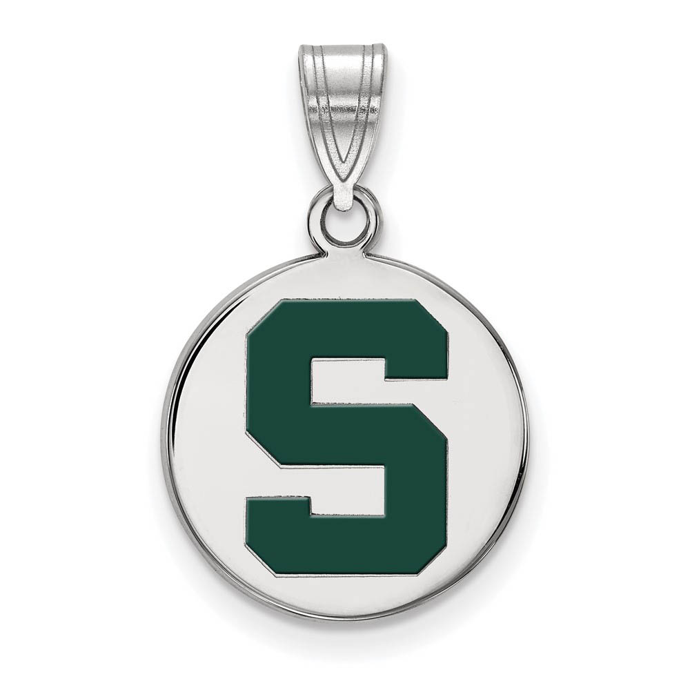 Sterling Silver Michigan State Medium Enamel 'S' Disc Pendant