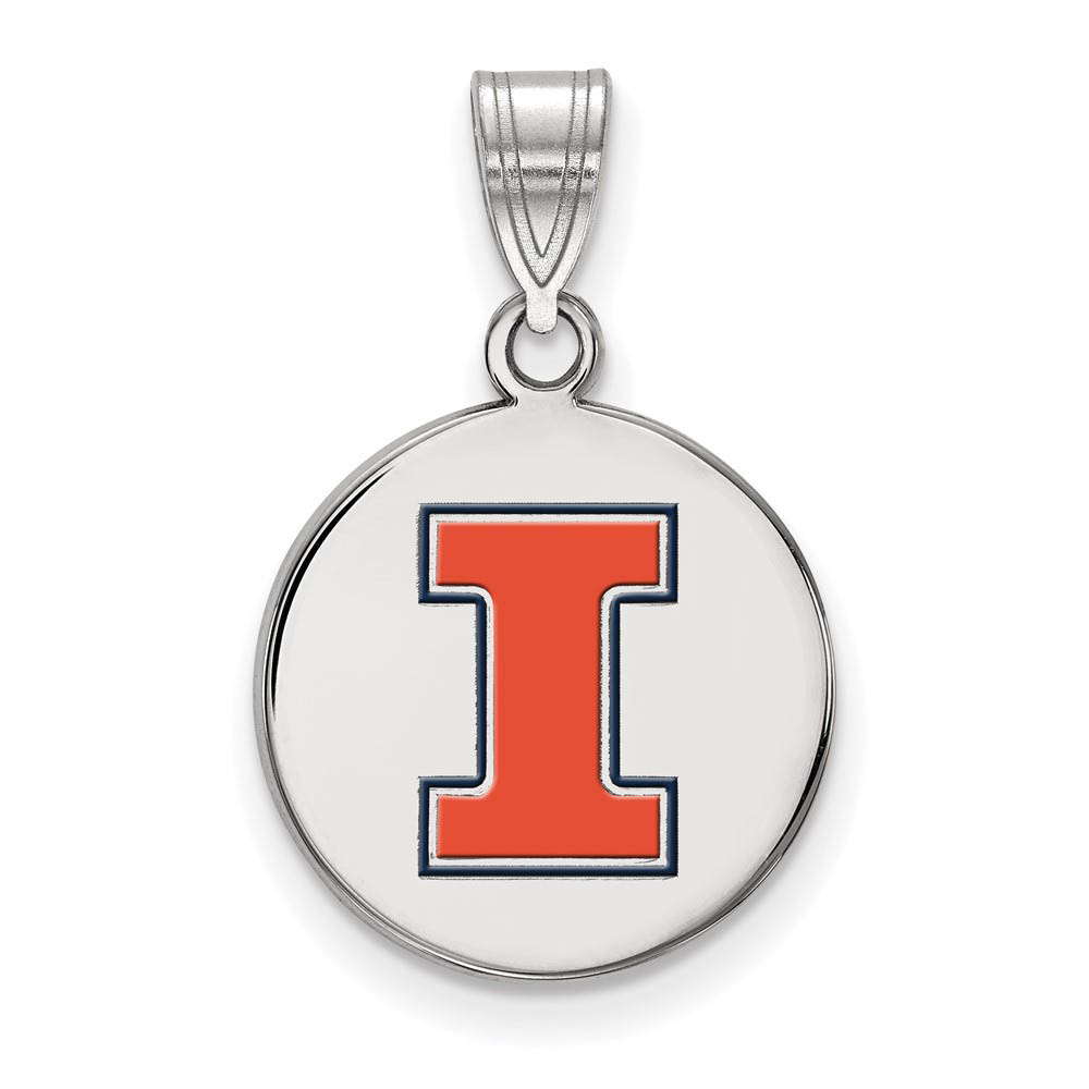 Sterling Silver U. of Illinois Enamel 'I' Disc Pendant
