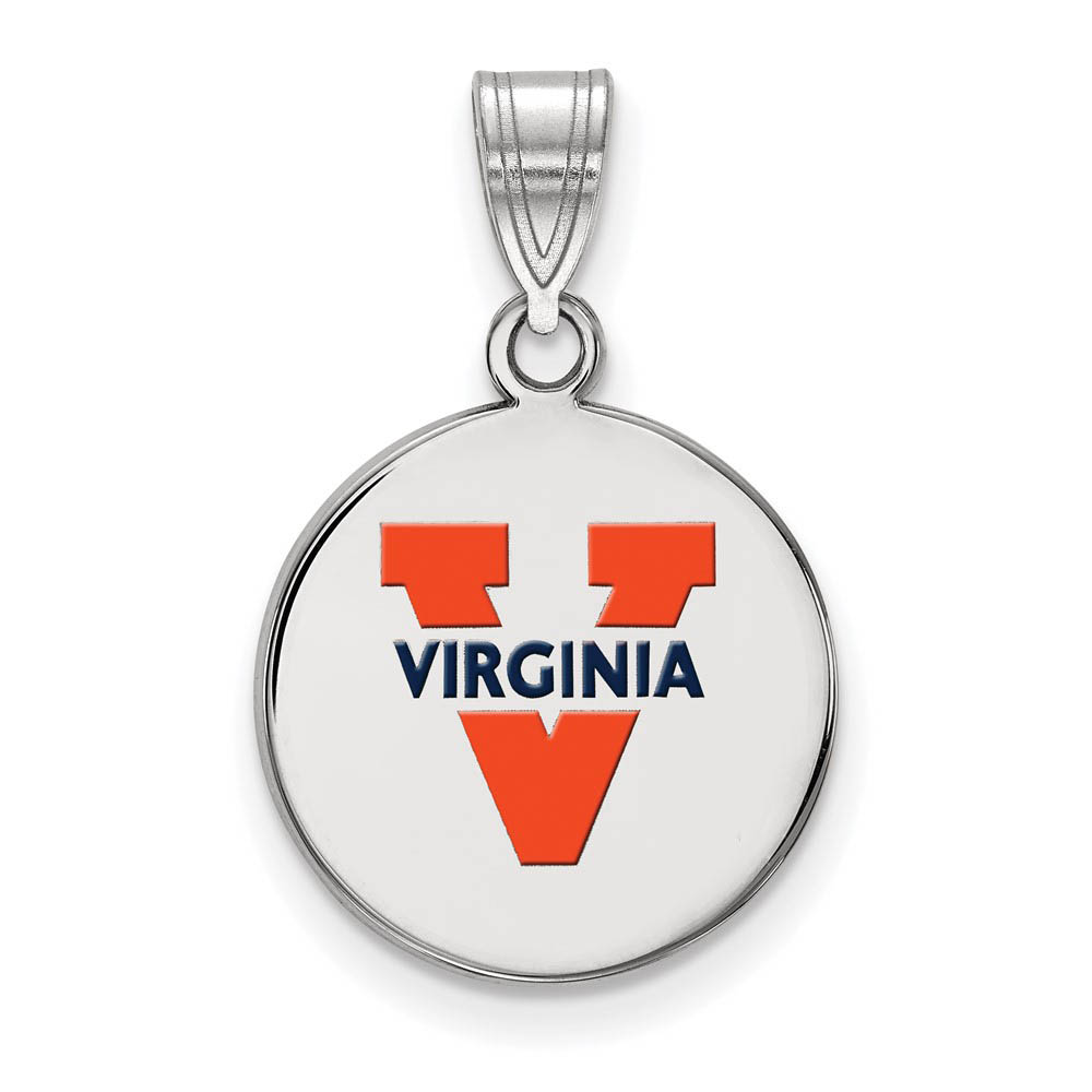 Sterling Silver U. of Virginia 'V' Logo Enamel Disc Pendant