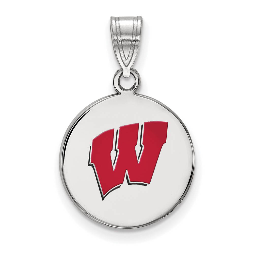 Sterling Silver U. of Wisconsin 'W' Enamel Disc Pendant