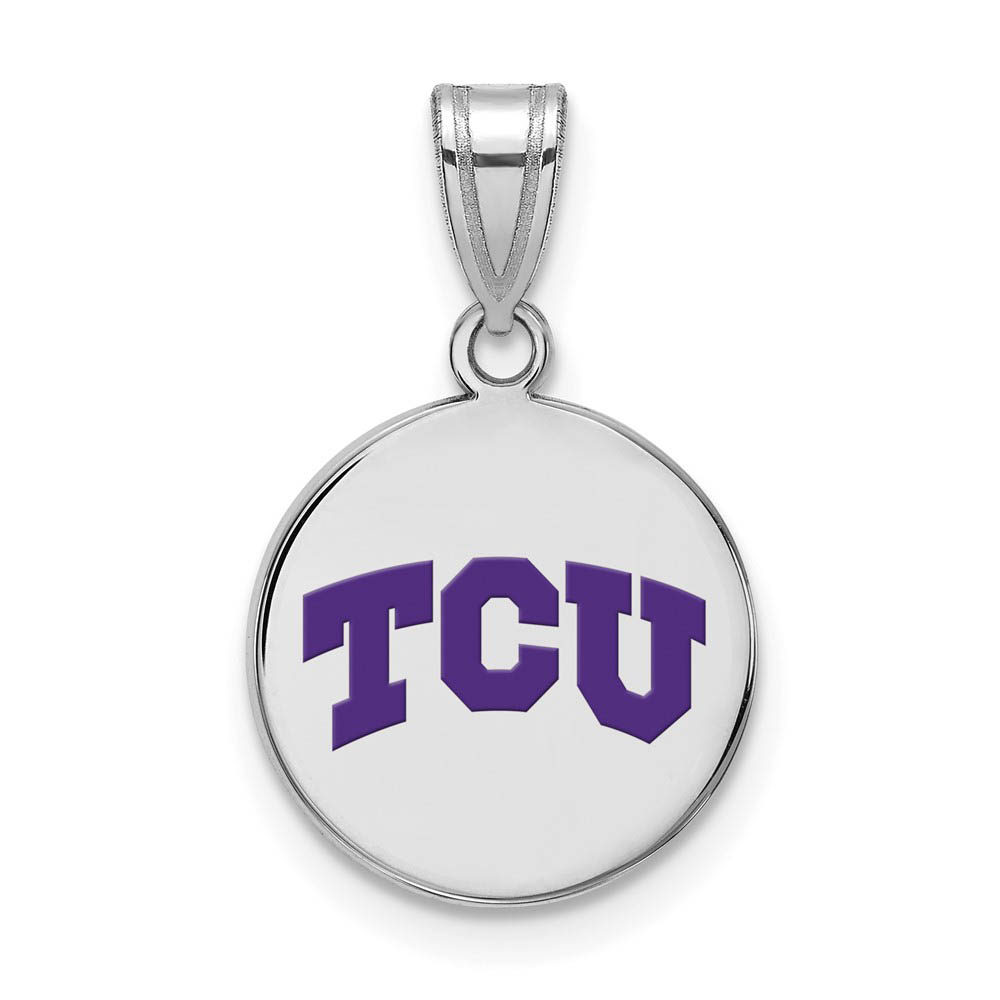 Sterling Silver Texas Christian U. Enamel Disc Pendant