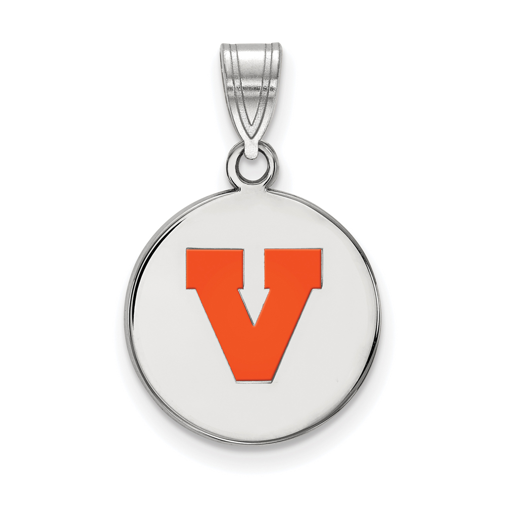 Sterling Silver U. of Virginia 'V' Enamel Disc Pendant