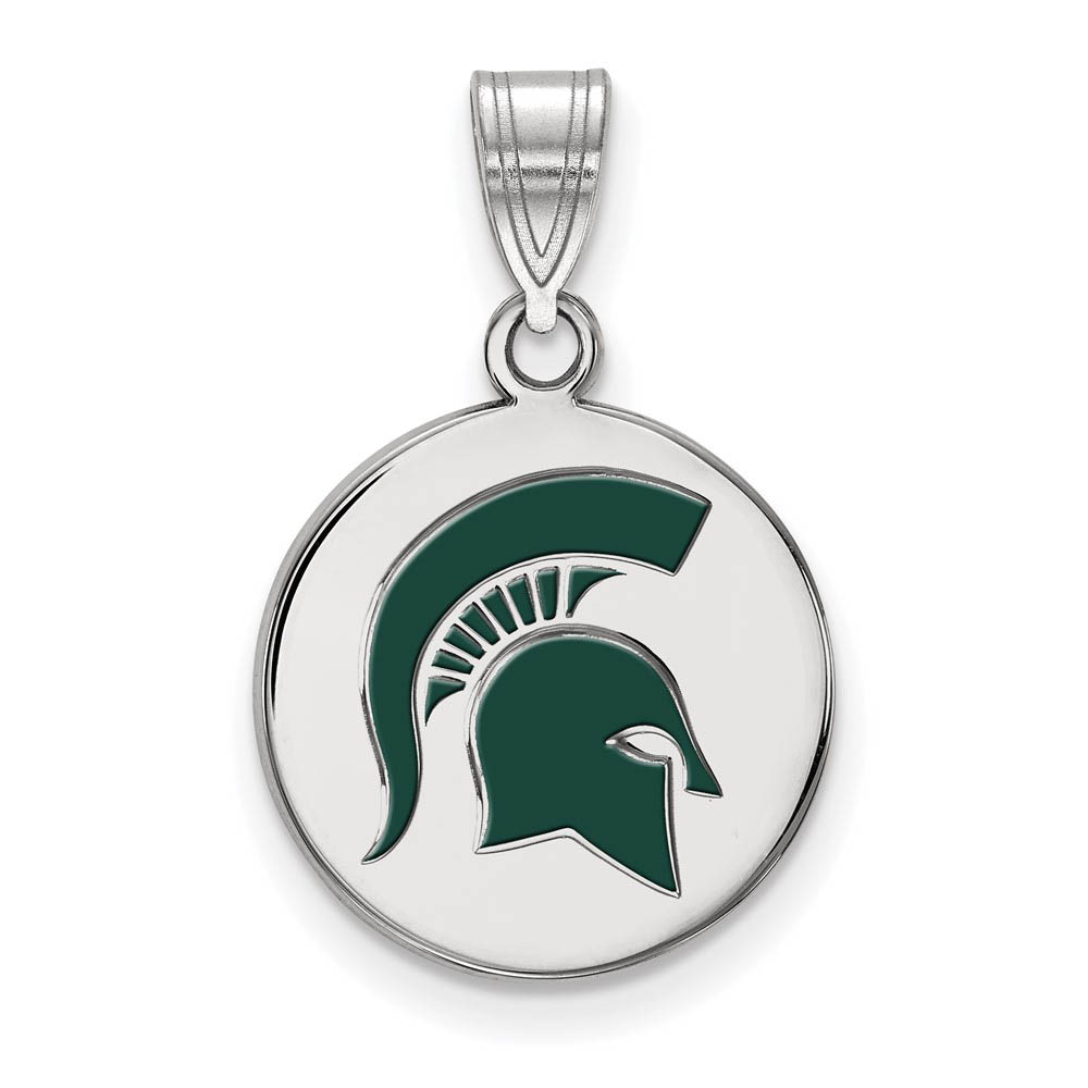 Sterling Silver Michigan State Enamel Logo Disc Pendant