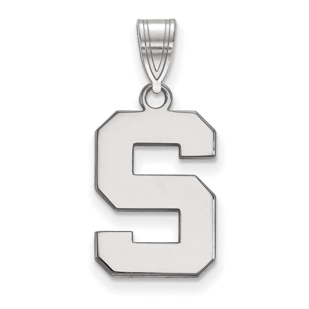 10k White Gold Michigan State Medium Initial Pendant