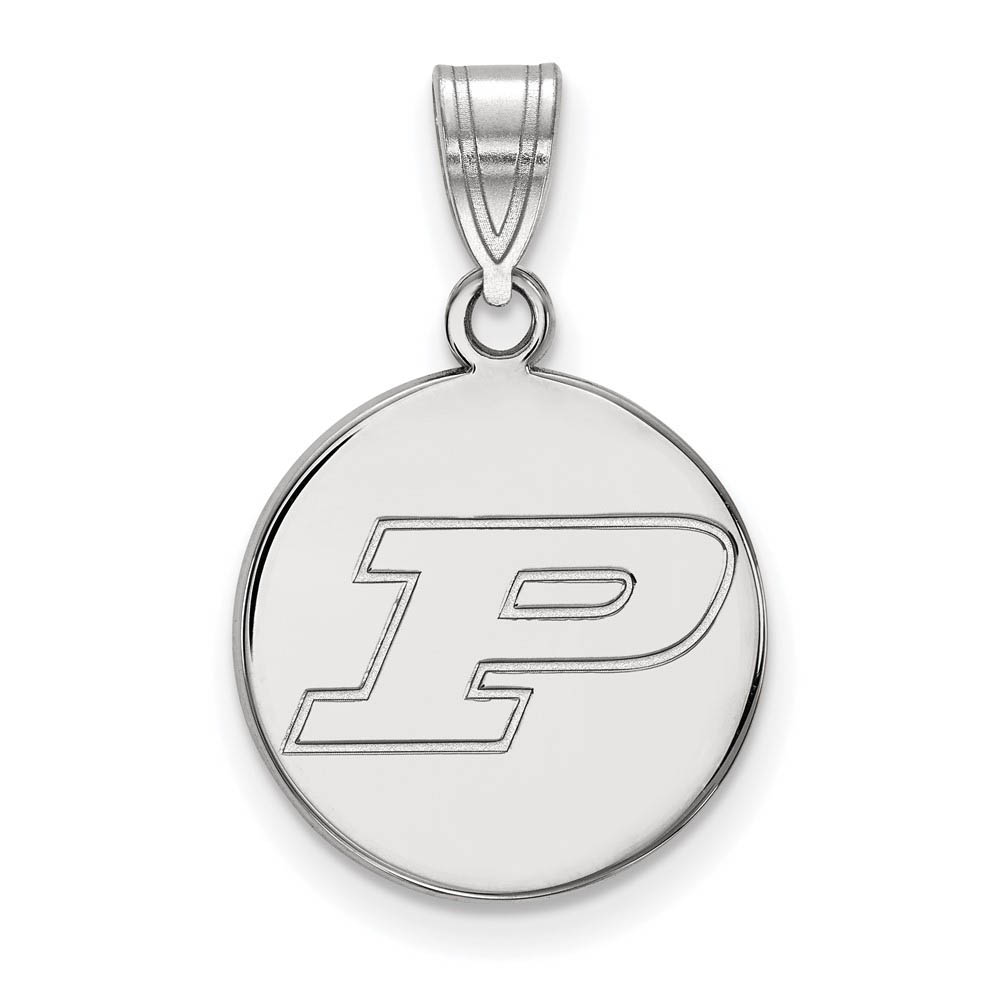 10k White Gold Purdue Initial P Disc Pendant