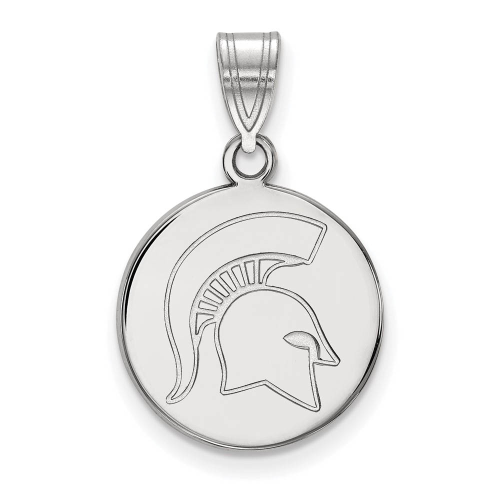10k White Gold Michigan State Logo Disc Pendant