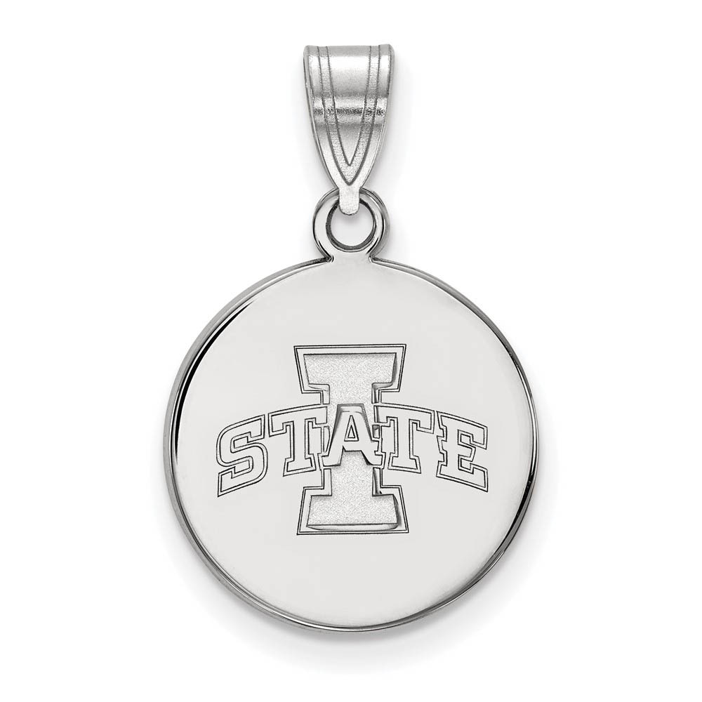14k White Gold Iowa State 'I STATE' Disc Pendant