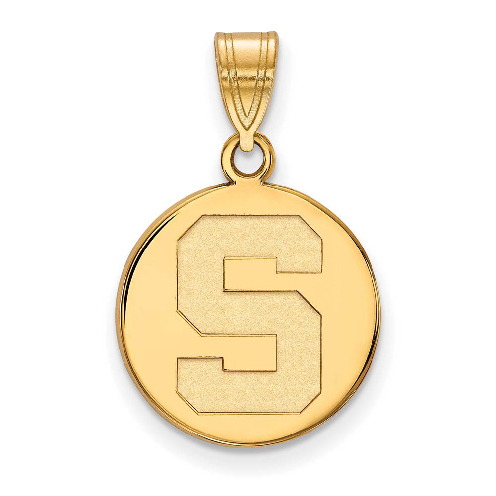 14k Yellow Gold Michigan State Medium Initial Disc Pendant