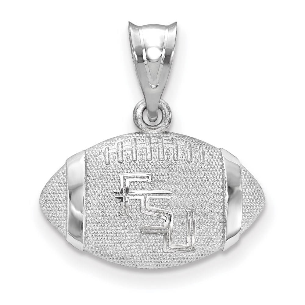 Sterling Silver Florida State 3D Football w Logo Pendant