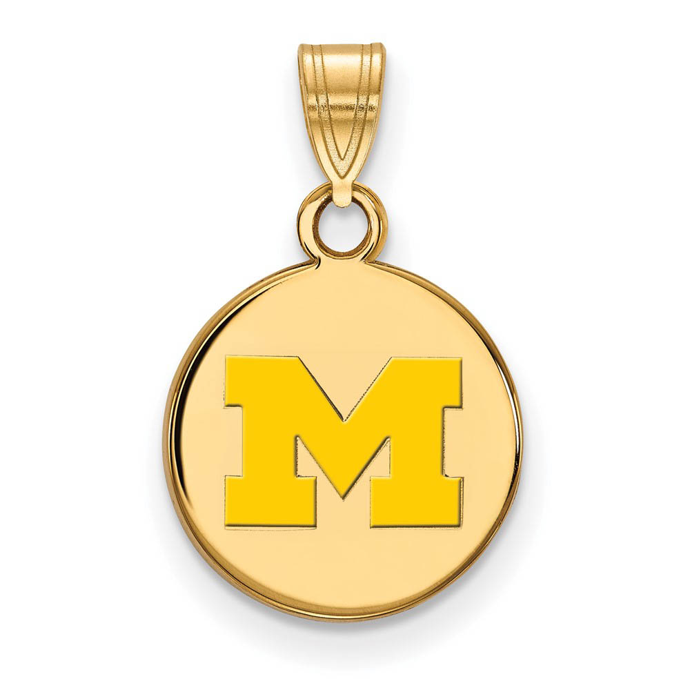 14k Gold Plated Silver U. of Michigan Yellow Enamel Disc Pendant