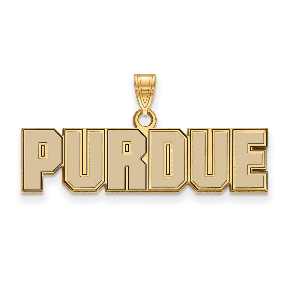 14k Gold Plated Silver Purdue Enamel Script Pendant