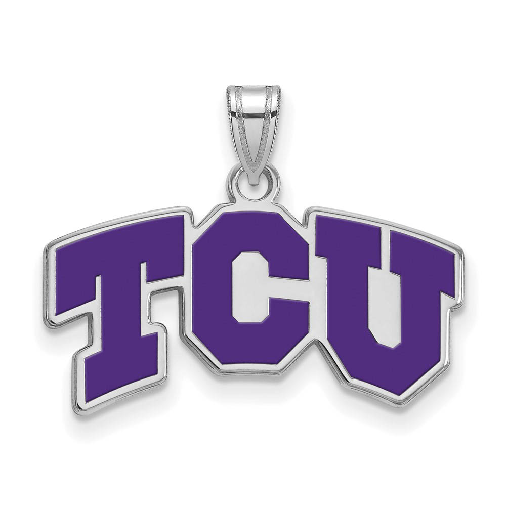 Sterling Silver Texas Christian U. Enamel 'TCU' Pendant