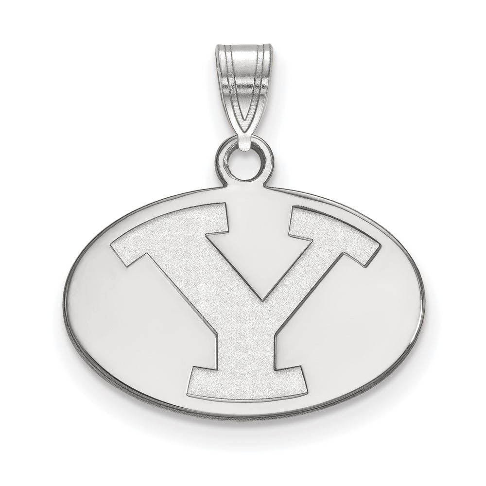 10k White Gold Brigham Young U Initial Y Oval Pendant