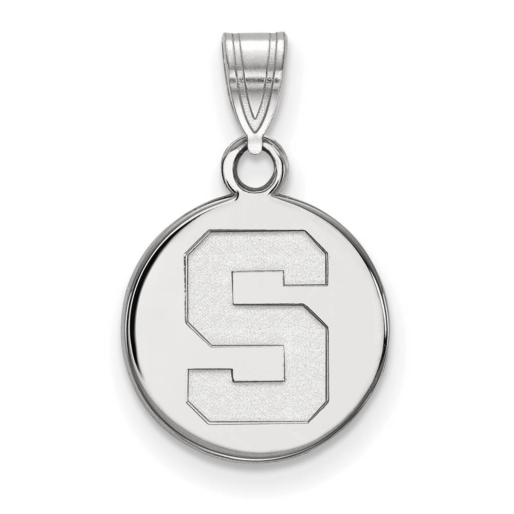 10k White Gold Michigan State Small Initial Disc Pendant