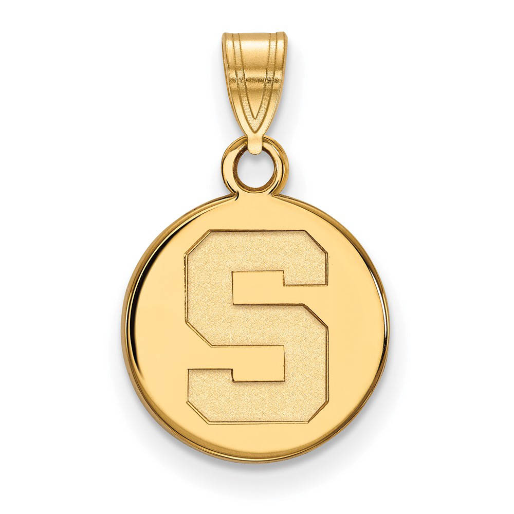 14k Yellow Gold Michigan State Small Initial Disc Pendant