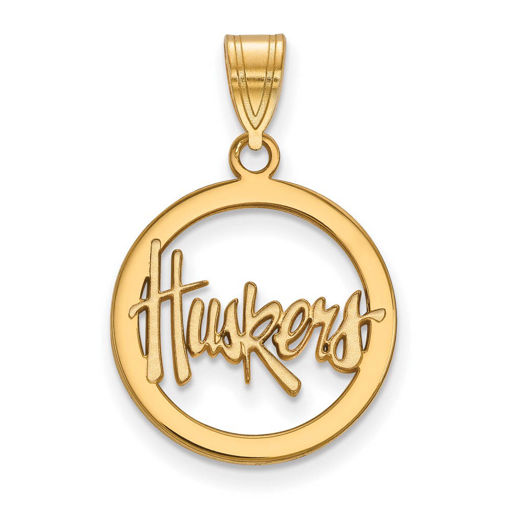 14k Gold Plated Silver U. of Nebraska Circle 'Huskers' Pendant
